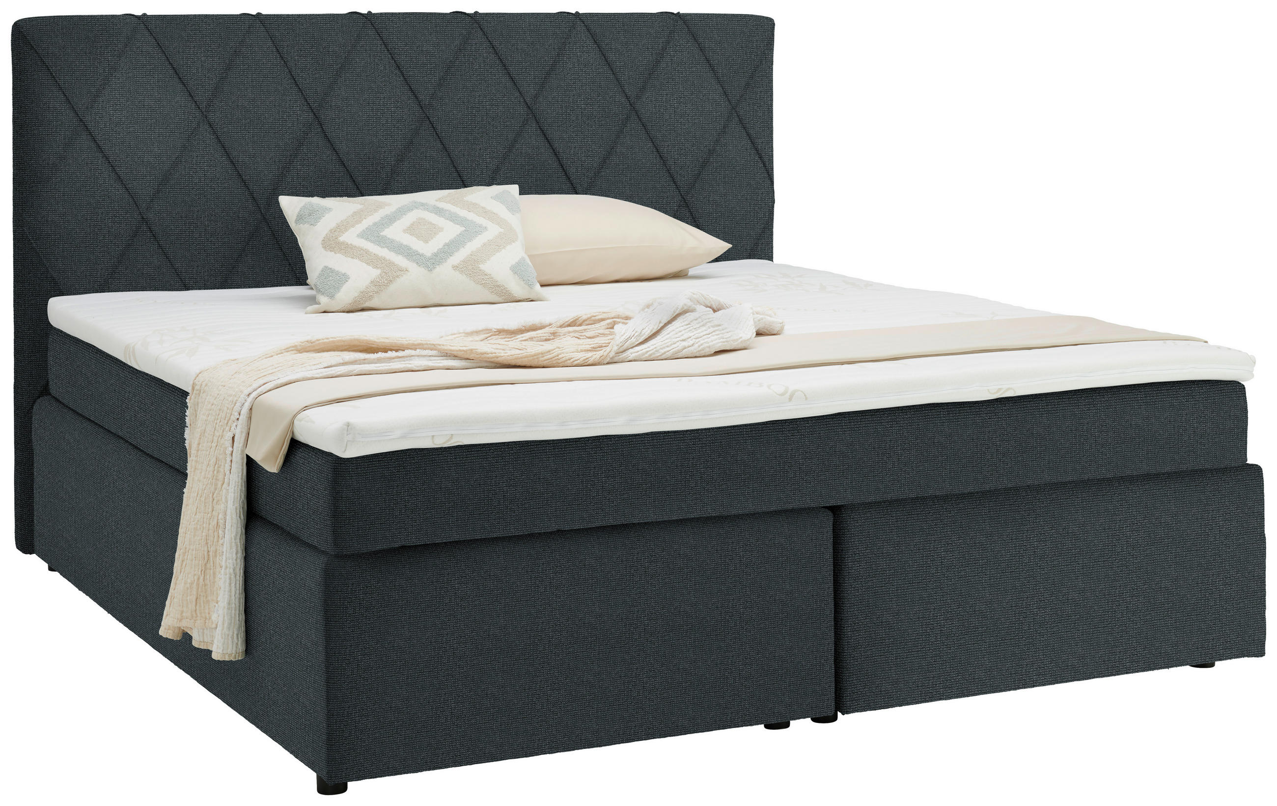 BOXSPRINGBETT 180/200 cm  in Dunkelgrau  - Dunkelgrau/Schwarz, Design, Kunststoff/Textil (180/200cm) - Xora