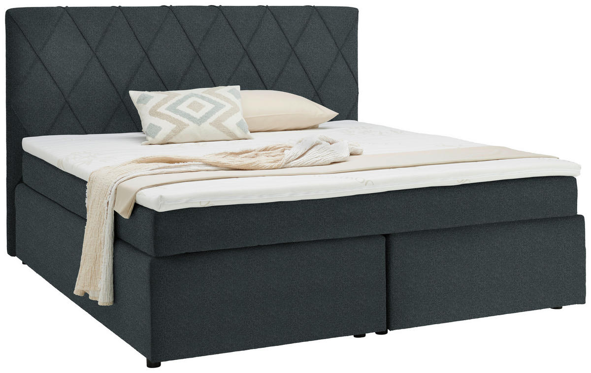BOXSPRINGBETT 180/200 cm  in Dunkelgrau  - Dunkelgrau/Schwarz, Design, Kunststoff/Textil (180/200cm) - Xora