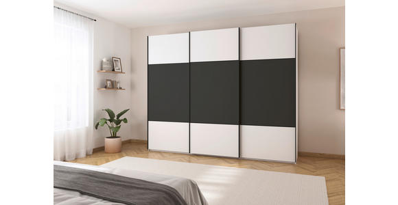SCHWEBETÜRENSCHRANK 301/223/68 cm 3-türig Graphitfarben, Weiß  - Schwarz/Graphitfarben, KONVENTIONELL, Holzwerkstoff/Metall (301/223/68cm) - Novel