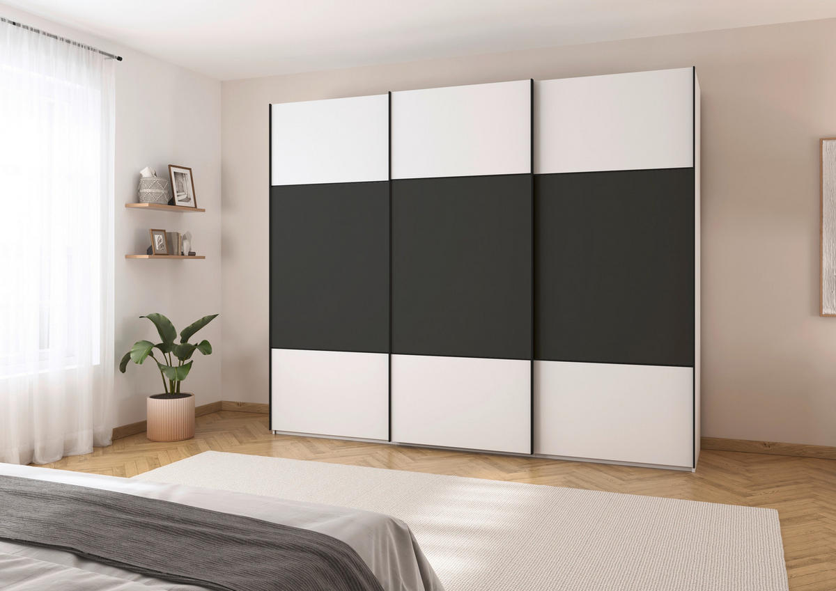 SCHWEBETÜRENSCHRANK 242/223/68 cm 3-türig Graphitfarben, Weiß  - Schwarz/Graphitfarben, KONVENTIONELL, Holzwerkstoff/Metall (242/223/68cm) - Novel