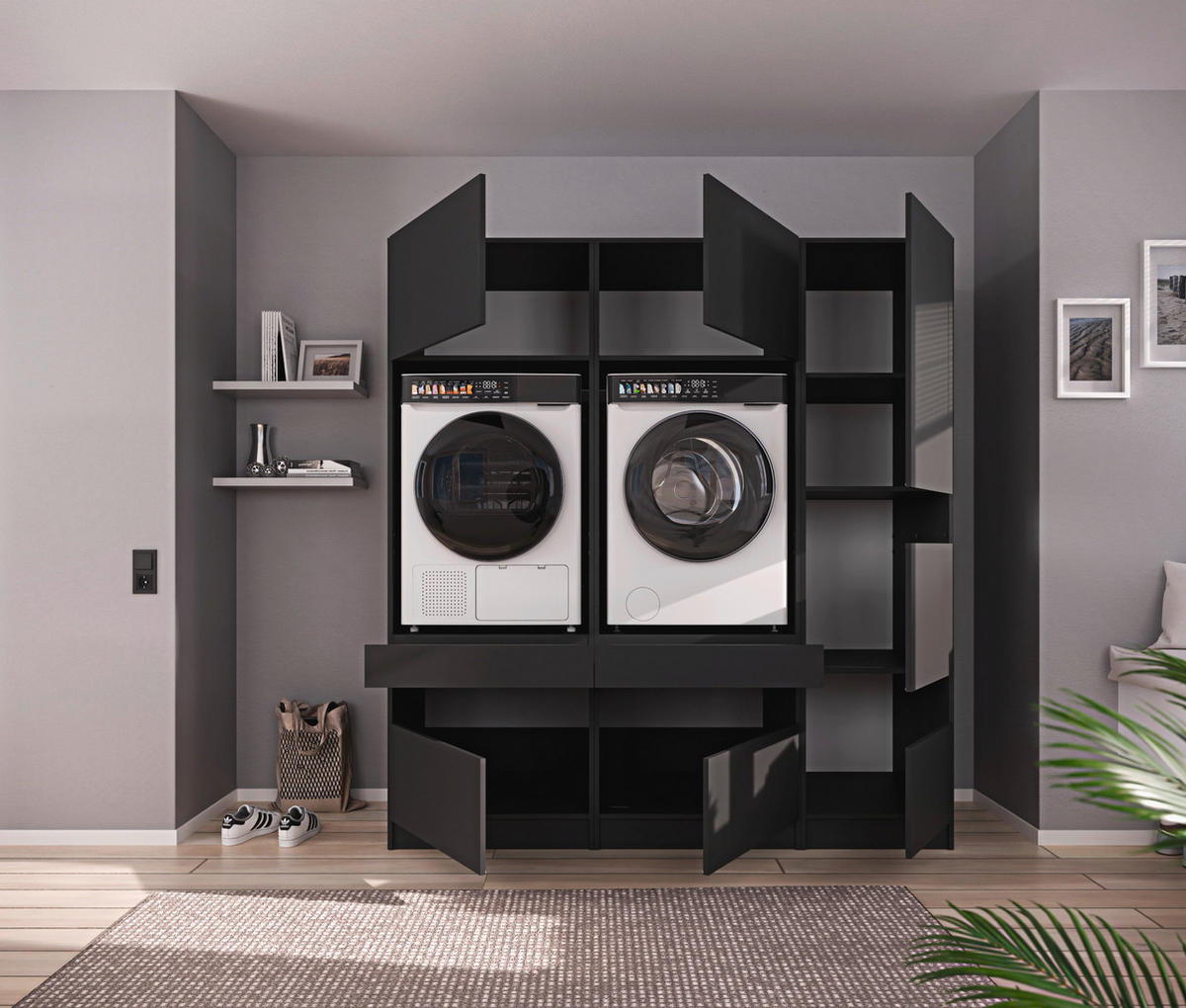 MEHRZWECKSCHRANK 50/200/68 cm  in Anthrazit  - Anthrazit/Schwarz, Design, Holzwerkstoff/Metall (50/200/68cm) - Milino