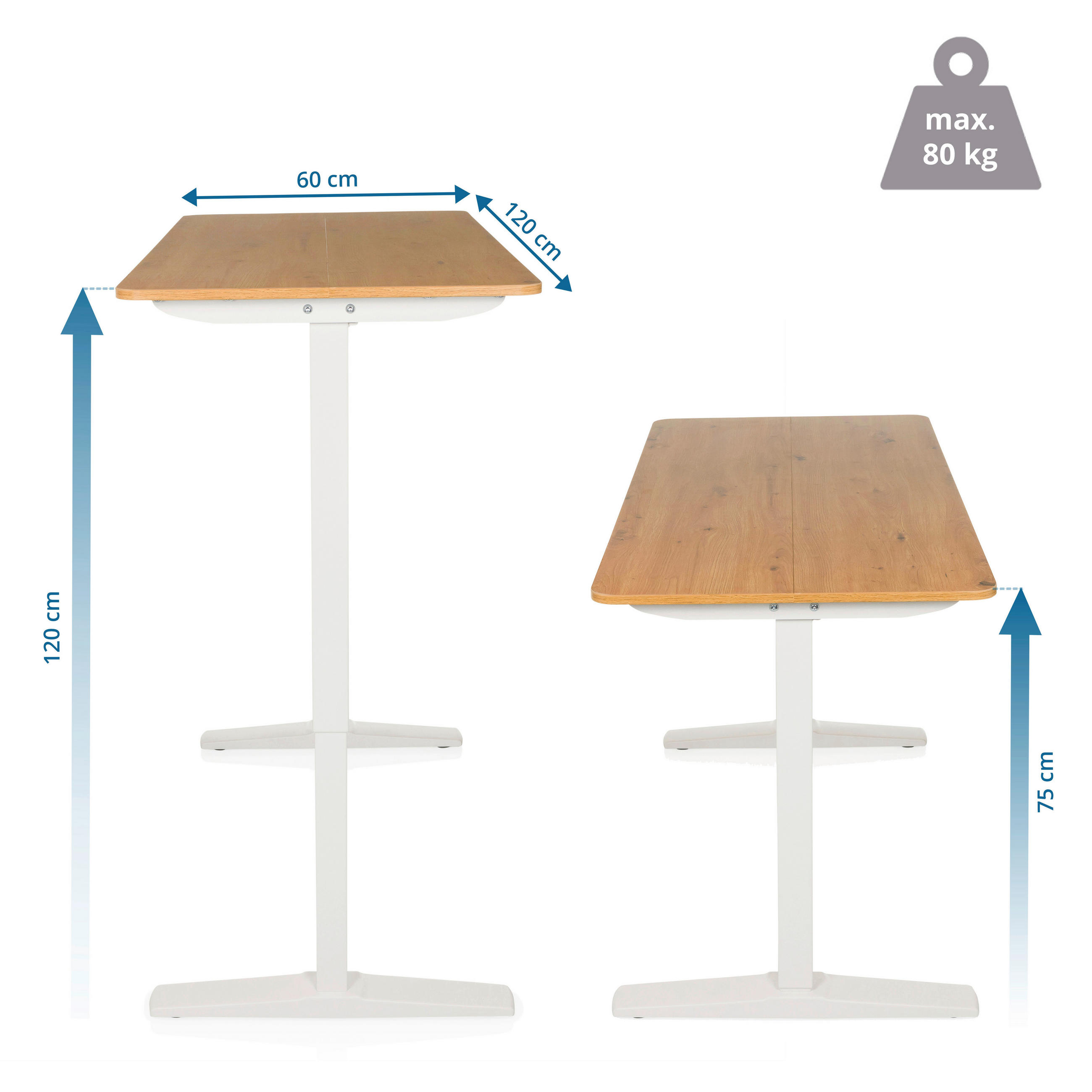 SCHREIBTISCH 120/60/75 - 120 cm  in Eichefarben  - Eichefarben/Weiß, MODERN, Holzwerkstoff/Metall (120/60/75 - 120cm) - MID.YOU