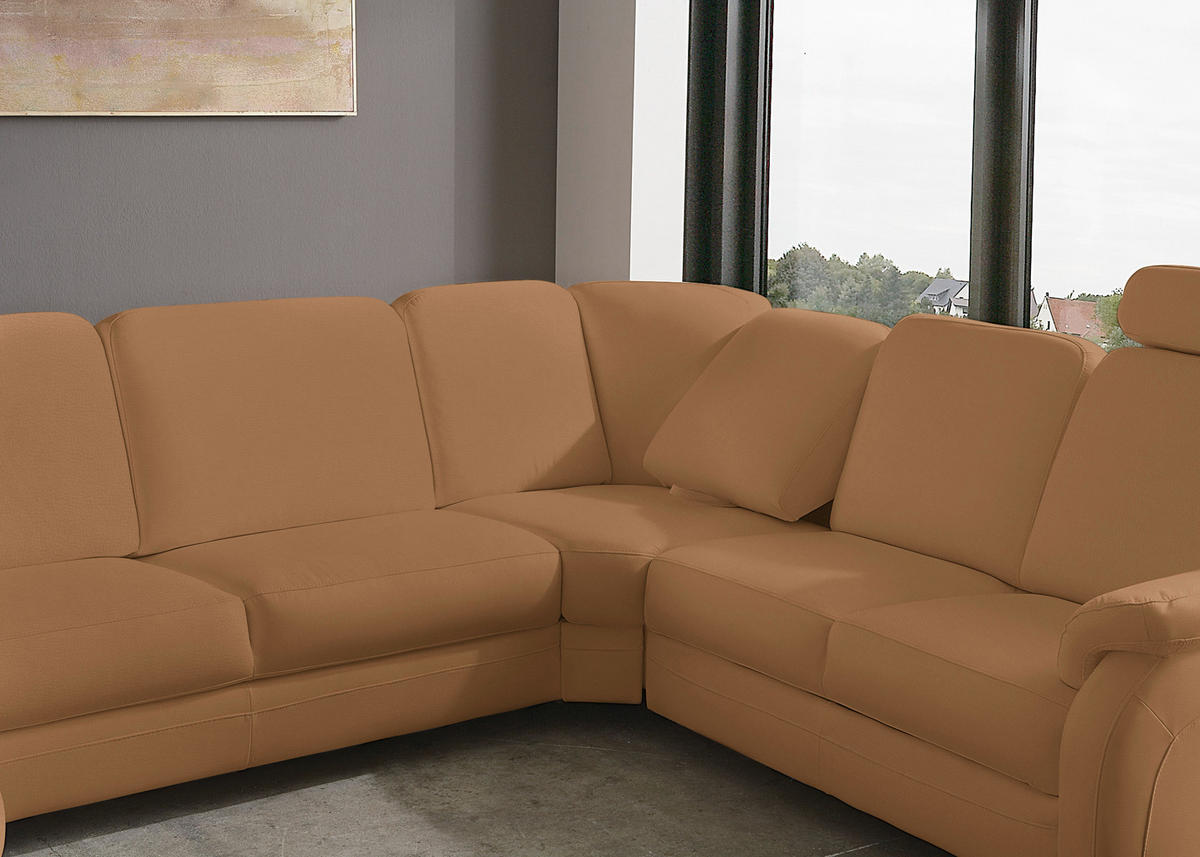 WOHNLANDSCHAFT Echtleder Hellbraun  - Hellbraun/Alufarben, Konventionell, Leder/Metall (165/329/239cm) - Beldomo Premium