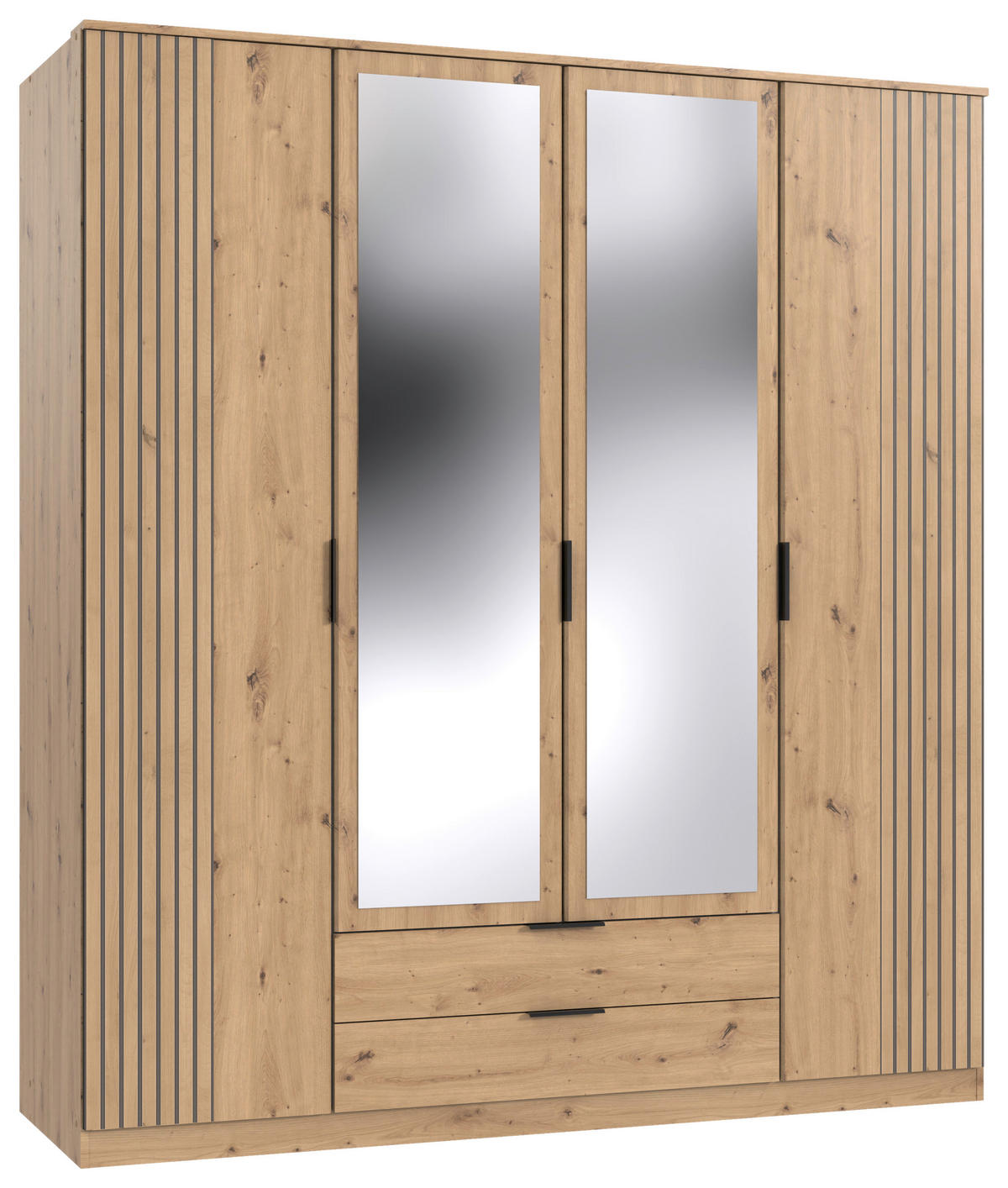 KLEIDERSCHRANK 4-türig Eiche Artisan  - Schwarz/Eiche Artisan, KONVENTIONELL, Glas/Holzwerkstoff (180/199/58cm) - Boxxx