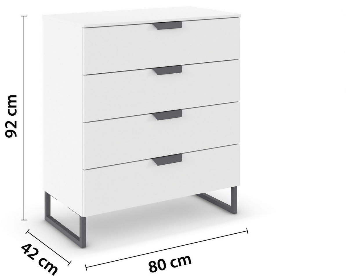 KOMMODE  in 80/92/42 cm  - Dunkelgrau/Weiß, Design, Holzwerkstoff/Metall (80/92/42cm) - Carryhome