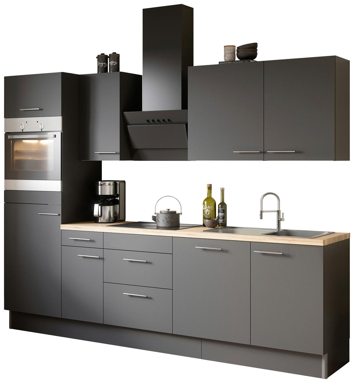 KÜCHENBLOCK 270 cm   in Anthrazit  - Edelstahlfarben/Eichefarben, Basics, Holzwerkstoff/Metall (270cm) - Optifit