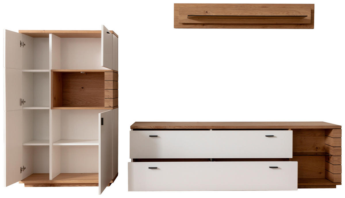 WOHNWAND 3-teilig  in Weiß, Wildeiche  315/181/50 cm  - Wildeiche/Anthrazit, Design, Glas/Holz (315/181/50cm) - Novel