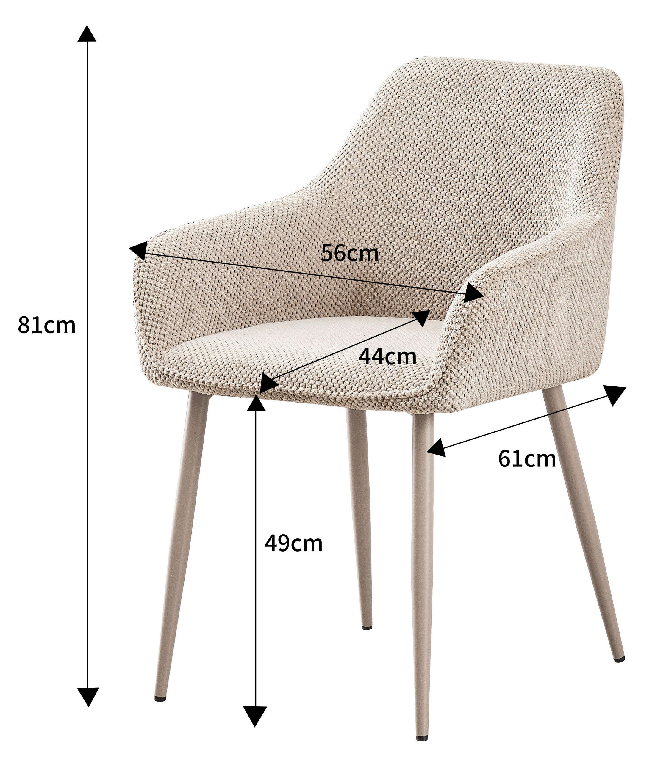 ARMLEHNSTUHL  in Eisen Webstoff  - Beige, MODERN, Textil/Metall (56/81/62cm) - MID.YOU