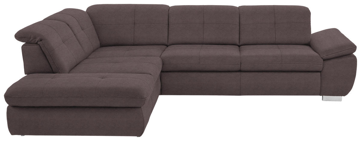ECKSOFA in Mikrofaser Graubraun  260/318 cm  - Graubraun/Silberfarben, Design, Textil/Metall (260/318cm) - Beldomo Speed