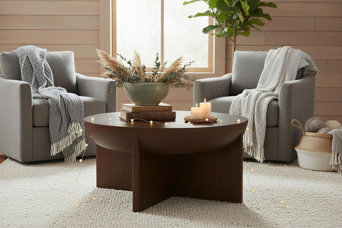 COUCHTISCH Mangoholz massiv 90/90/42 cm rund Braun  - Braun, Design, Holz (90/90/42cm) - MID.YOU