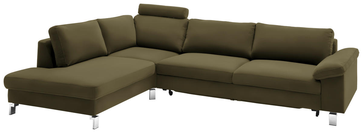 ECKSOFA in Echtleder Grün  - Chromfarben/Grün, Design, Leder/Metall (200/281cm) - Pure Home Lifestyle