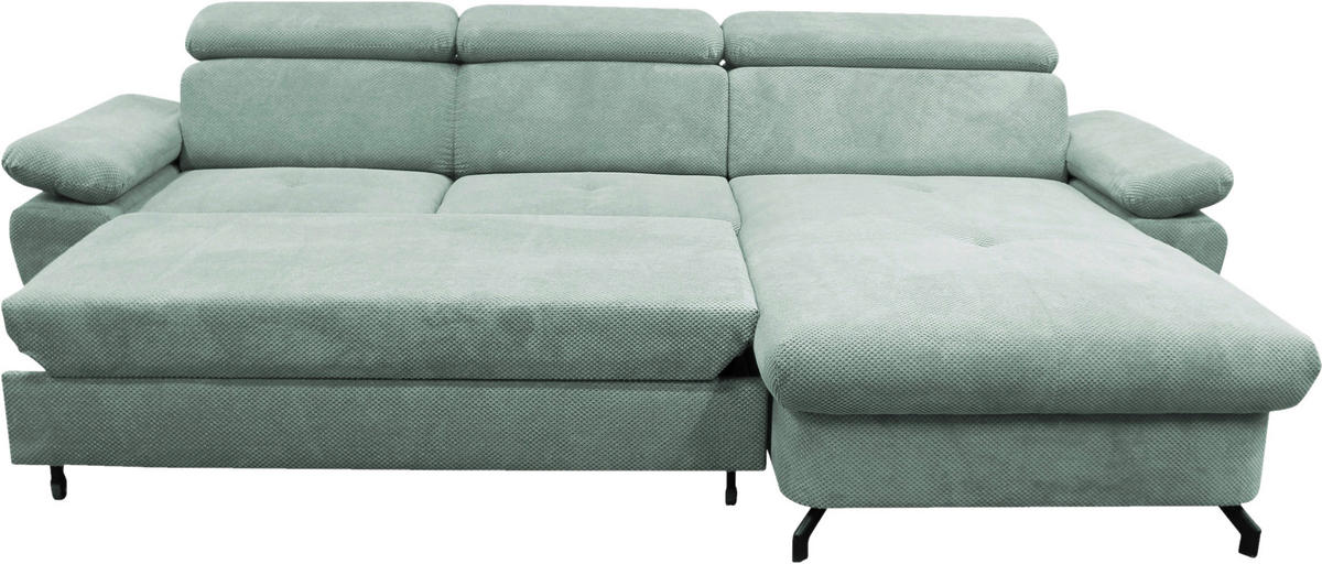ECKSOFA OMEGA in Chenille Mintgrün  280/186 cm  - Schwarz/Mintgrün, Design, Textil/Metall (280/186cm) - MID.YOU