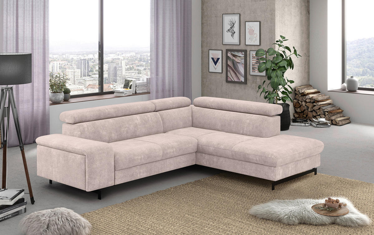 ECKSOFA Creme Chenille  - Creme/Schwarz, Textil/Metall (262/215cm) - MID.YOU
