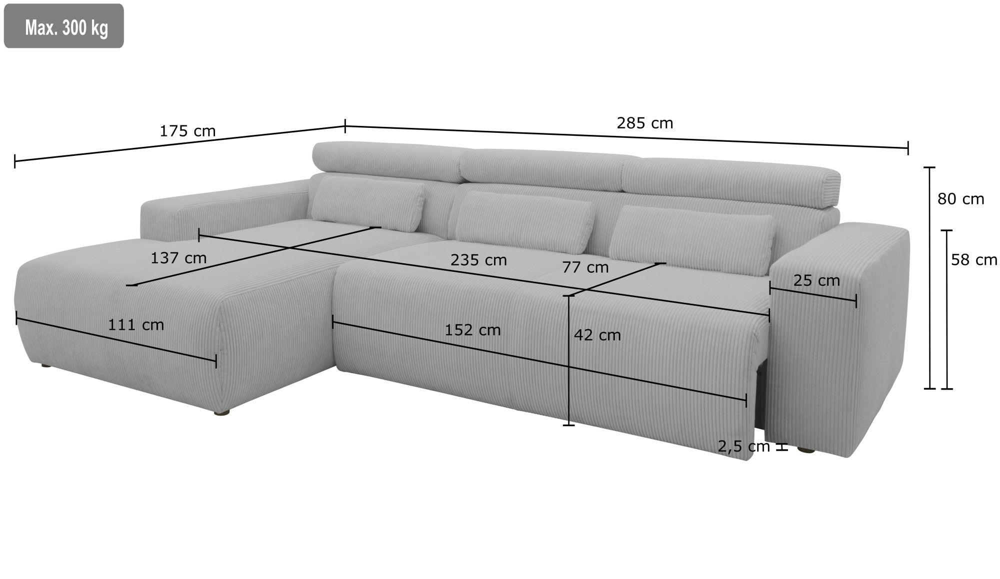 Thumbnail - Mid.you Ecksofa, Dunkelgrau, Textil, Uni, 3-Sitzer, Ottomane links, L-Form, 285x175 cm, Made in EU, FSC Mix, Rücken echt...