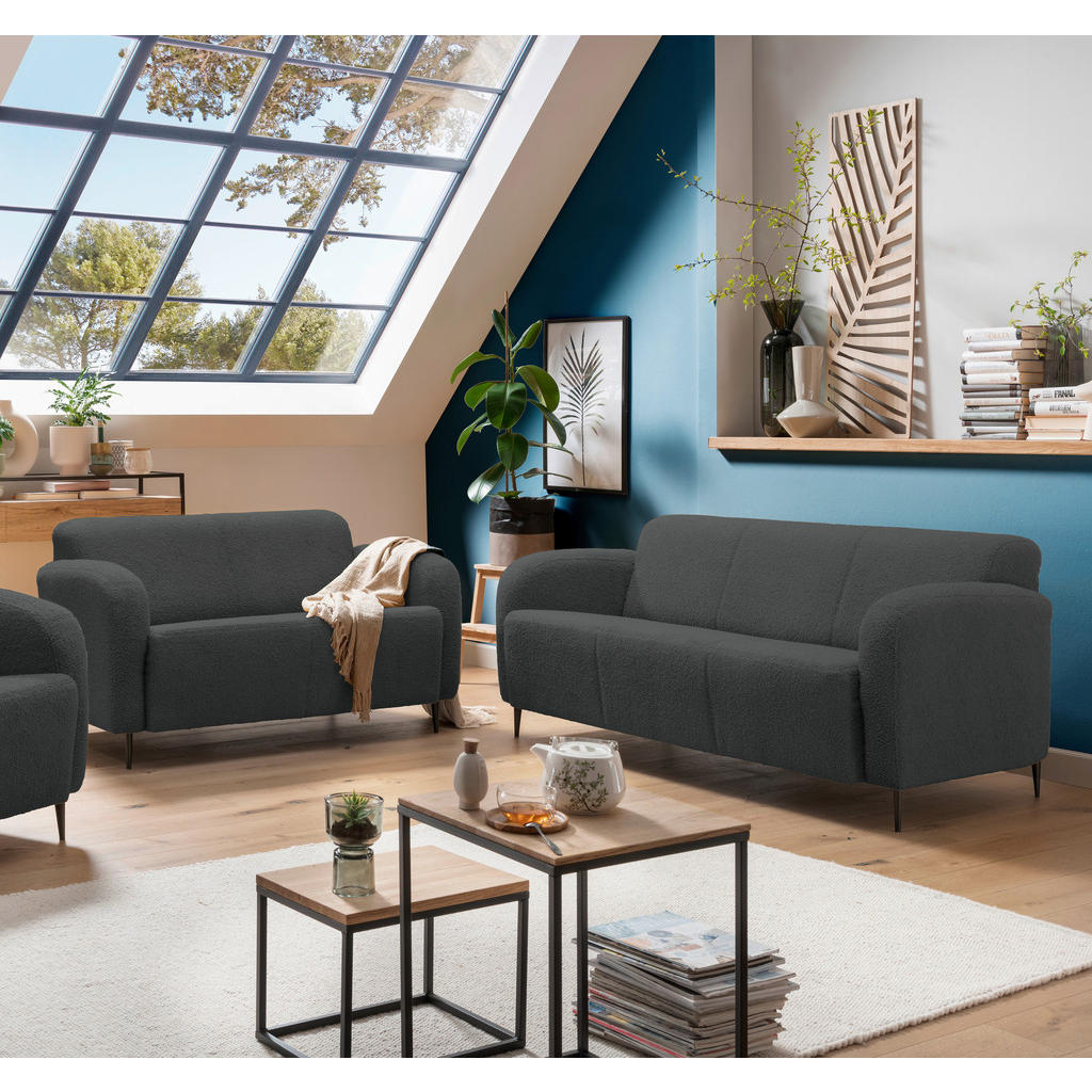 Thumbnail - Livetastic Sitzgarnitur, Anthrazit, Textil, 2-teilig, 180x76x90 cm, Made in EU, Rücken echt, Armteil links, rechts, Wohn...