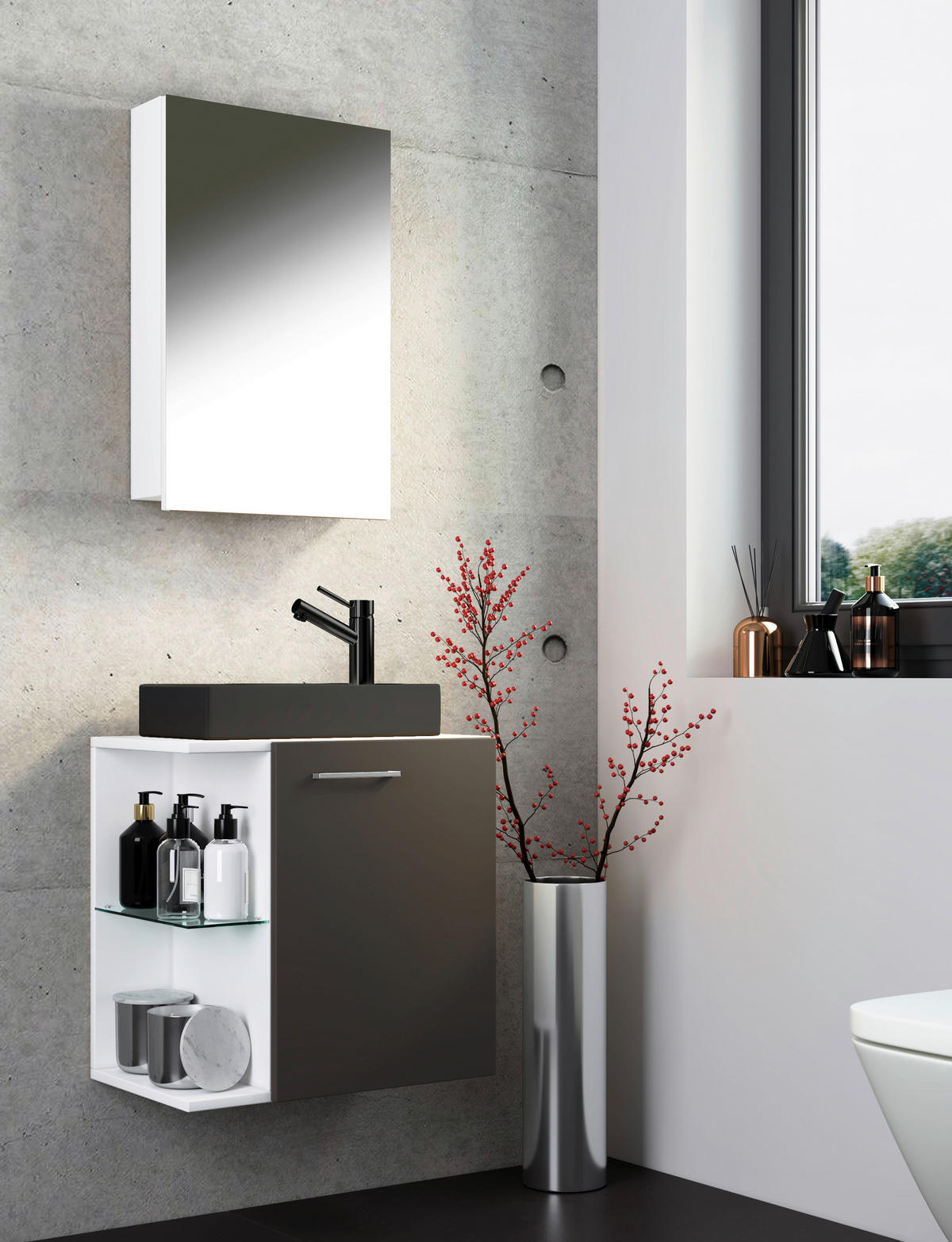 GÄSTEBAD 52 cm  - Anthrazit/Silberfarben, MODERN, Glas/Keramik (52cm) - MID.YOU