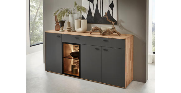 SIDEBOARD 181,9/89,5/45,2 cm  - Wildeiche/Graphitfarben, Natur, Glas/Holz (181,9/89,5/45,2cm) - Valnatura