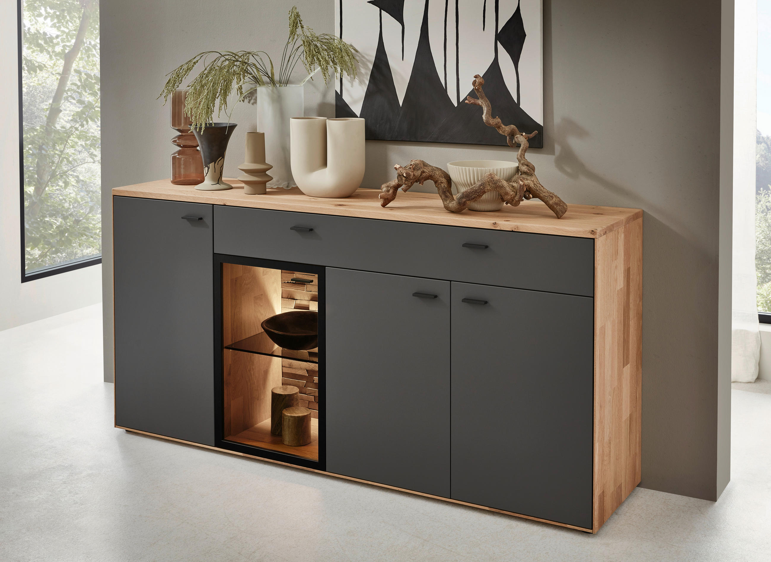 SIDEBOARD  in 181,9/89,5/45,2 cm  - Wildeiche/Graphitfarben, Natur, Glas/Holz (181,9/89,5/45,2cm) - Valnatura