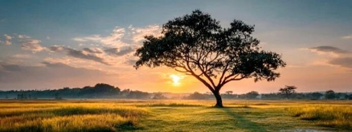 Euroart Glasbild Tree At Sunset I Mehrfarbig 30x80x1.40 cm