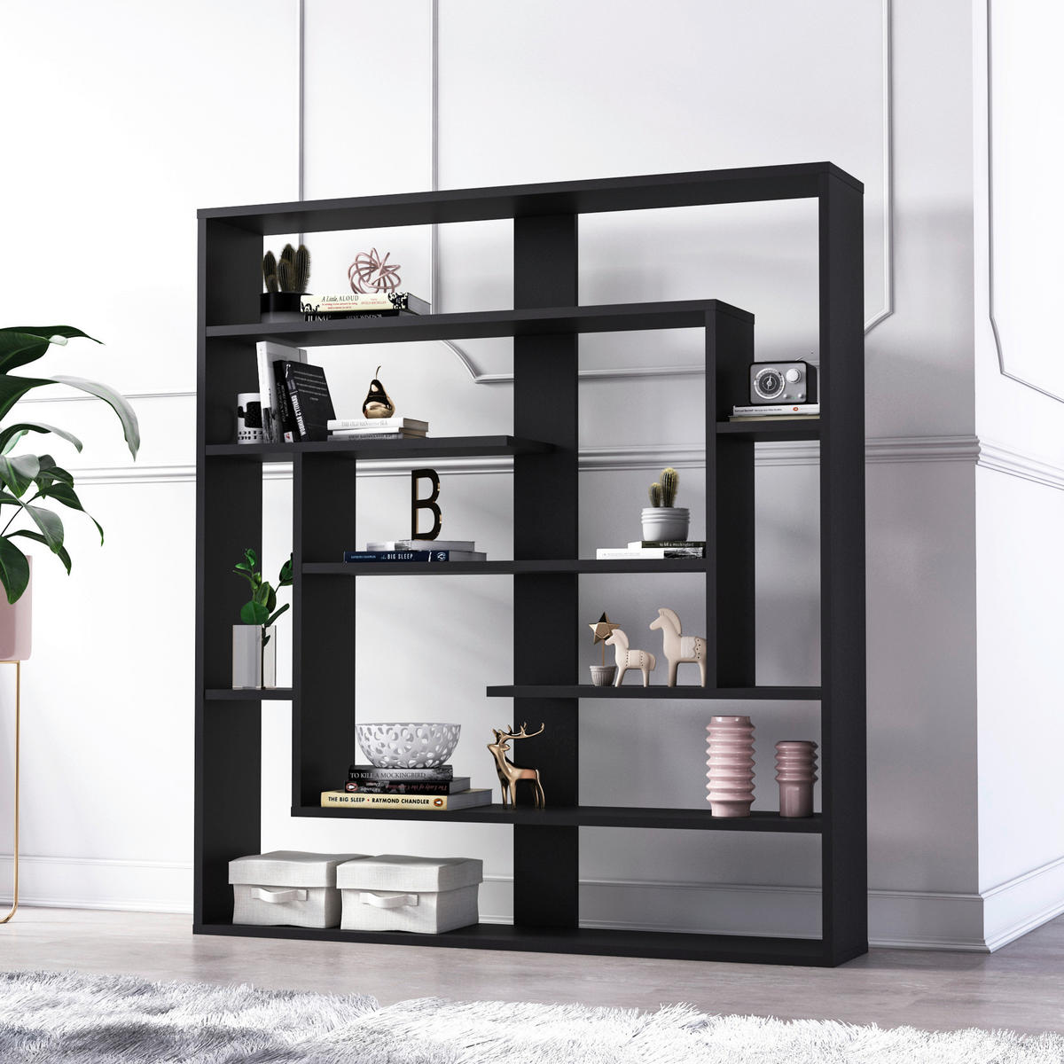 REGAL  114/132/22 cm Schwarz  - Schwarz, Design, Holzwerkstoff (114/132/22cm) - Livetastic
