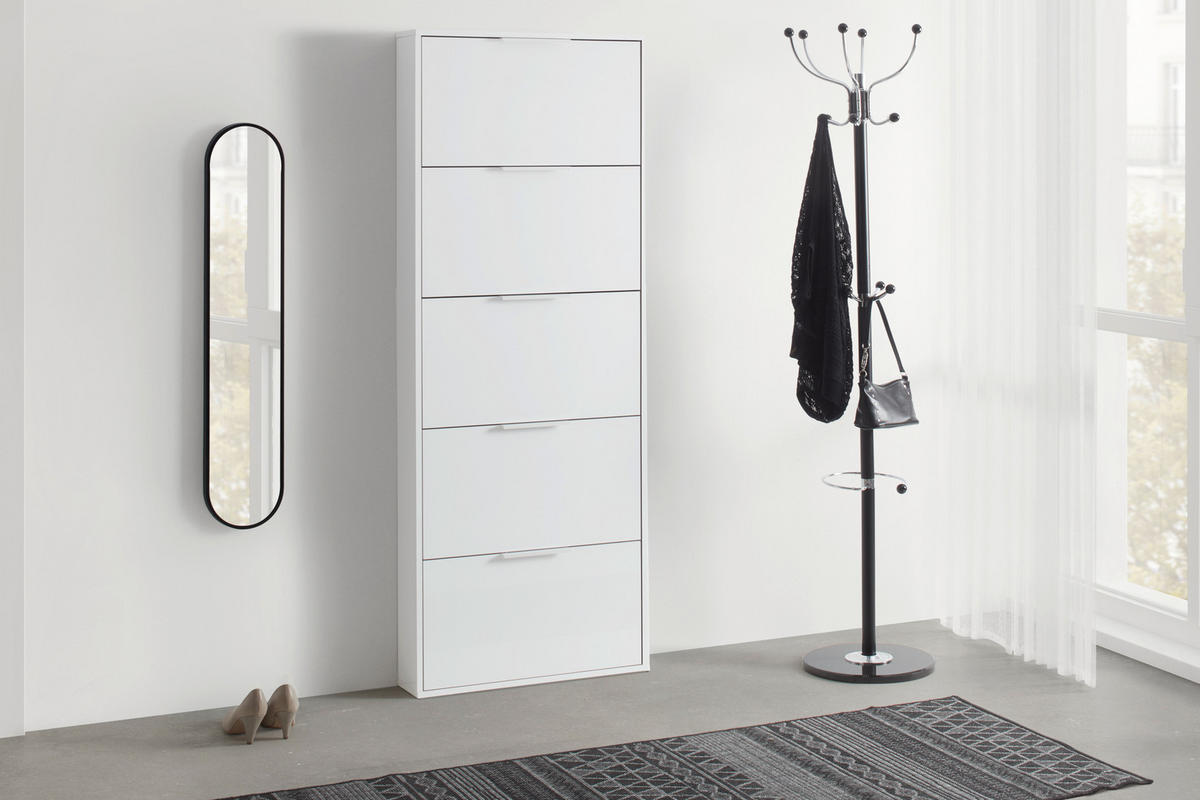 OMARA Z LOPUTAMI ZA ČEVLJE bela, visoki sijaj - bela/visoki sijaj, Design, leseni material (65/173,5/15cm) - Carryhome