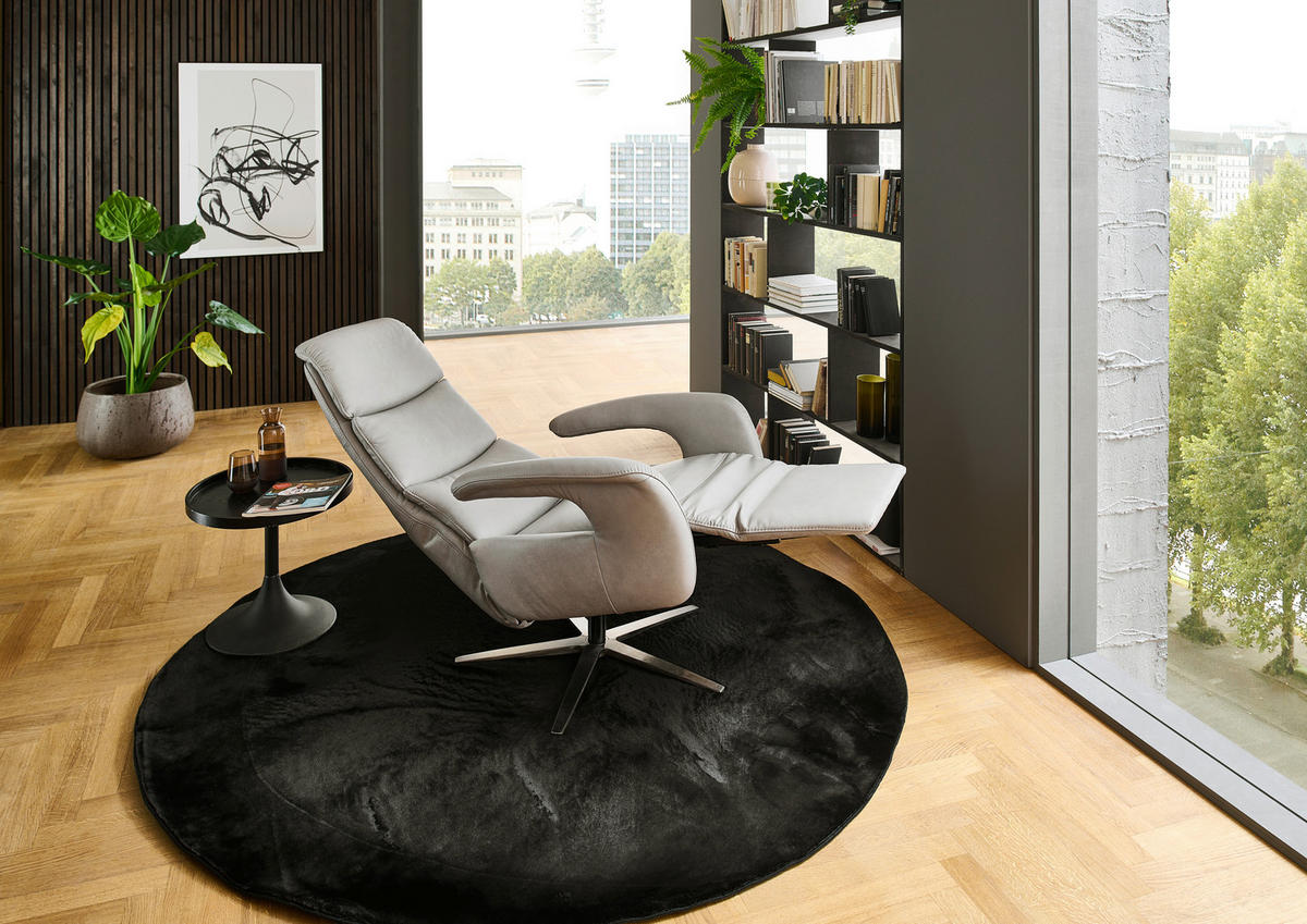 RELAX FOTEL - nemesacél/szürkésbézs, Design, bőr/fém (76/119/86cm) - Valdera