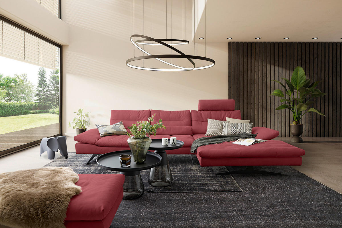 HOCKER Leder Rot  - Rot/Schwarz, Modern, Leder/Metall (140/70/42cm) - Chilliano