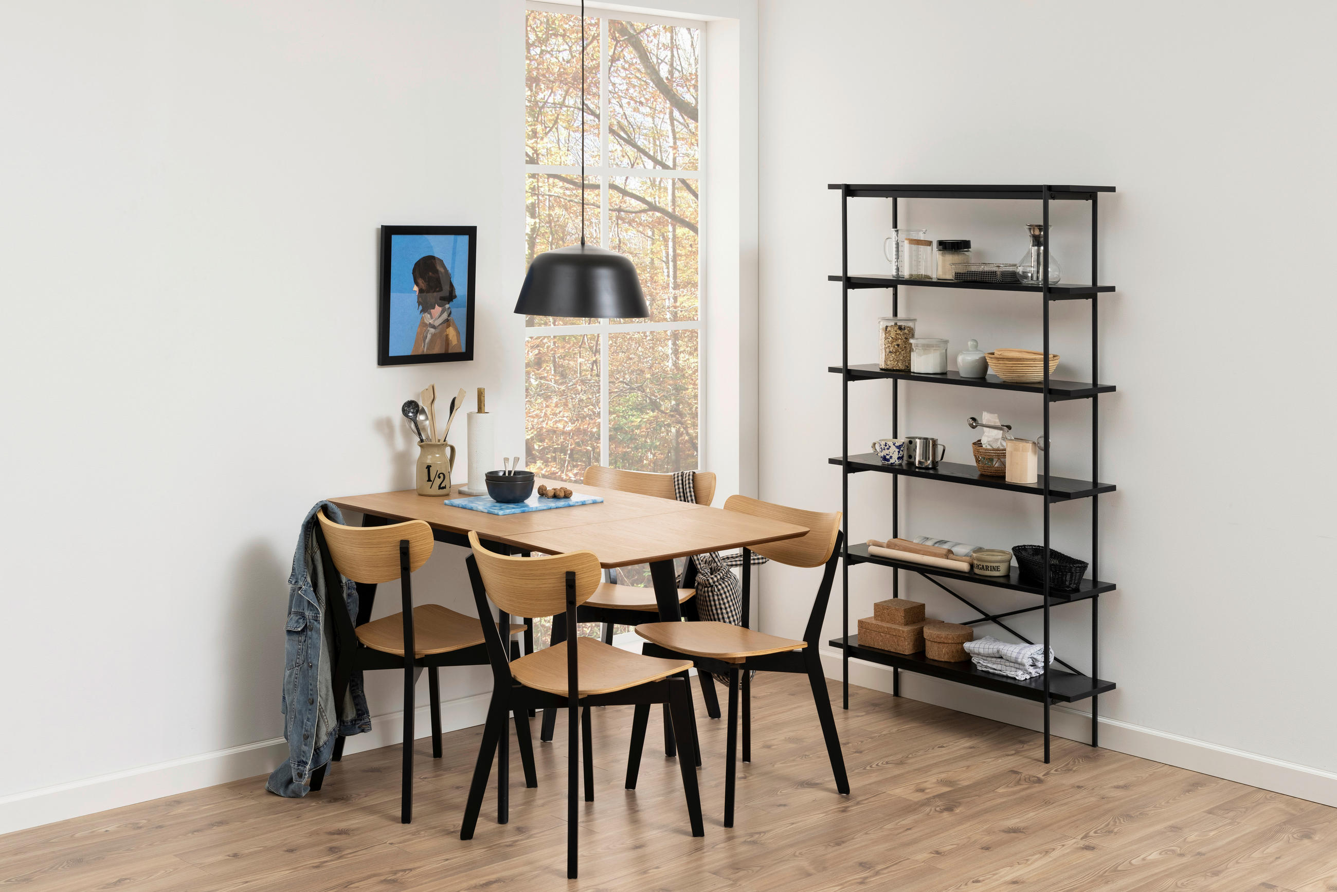 ESSTISCH Schwarz, Eichefarben  ausziehbar  - Eichefarben/Schwarz, KONVENTIONELL, Holz/Holzwerkstoff (80-120/76/80cm) - MID.YOU