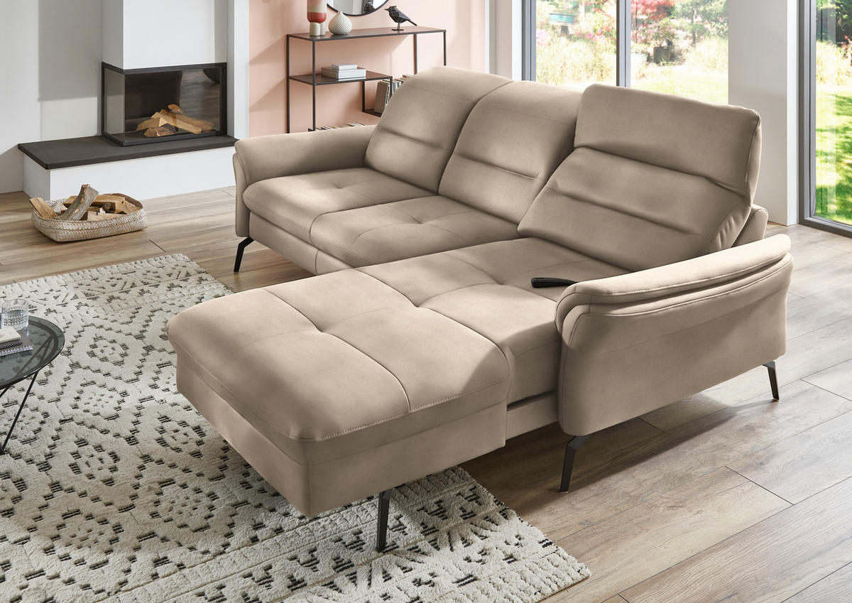 ECKSOFA in Flachgewebe Naturfarben, Sandfarben  - Sandfarben/Schwarz, Konventionell, Textil/Metall (260/181cm) - Beldomo Speed