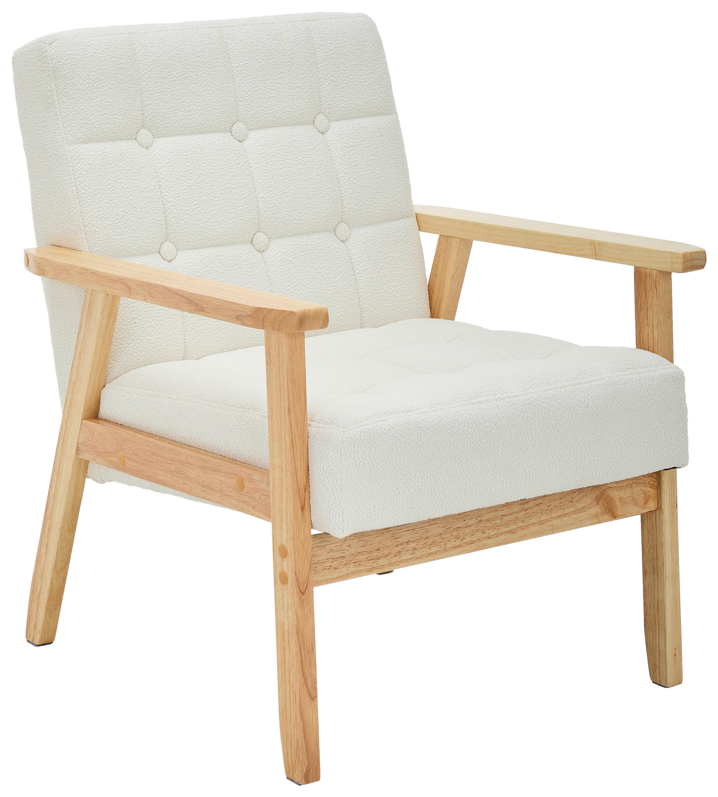 SESSEL Bouclé Weiß    - Naturfarben/Weiß, Trend, Holz/Textil (64/77,5/67cm) - P & B