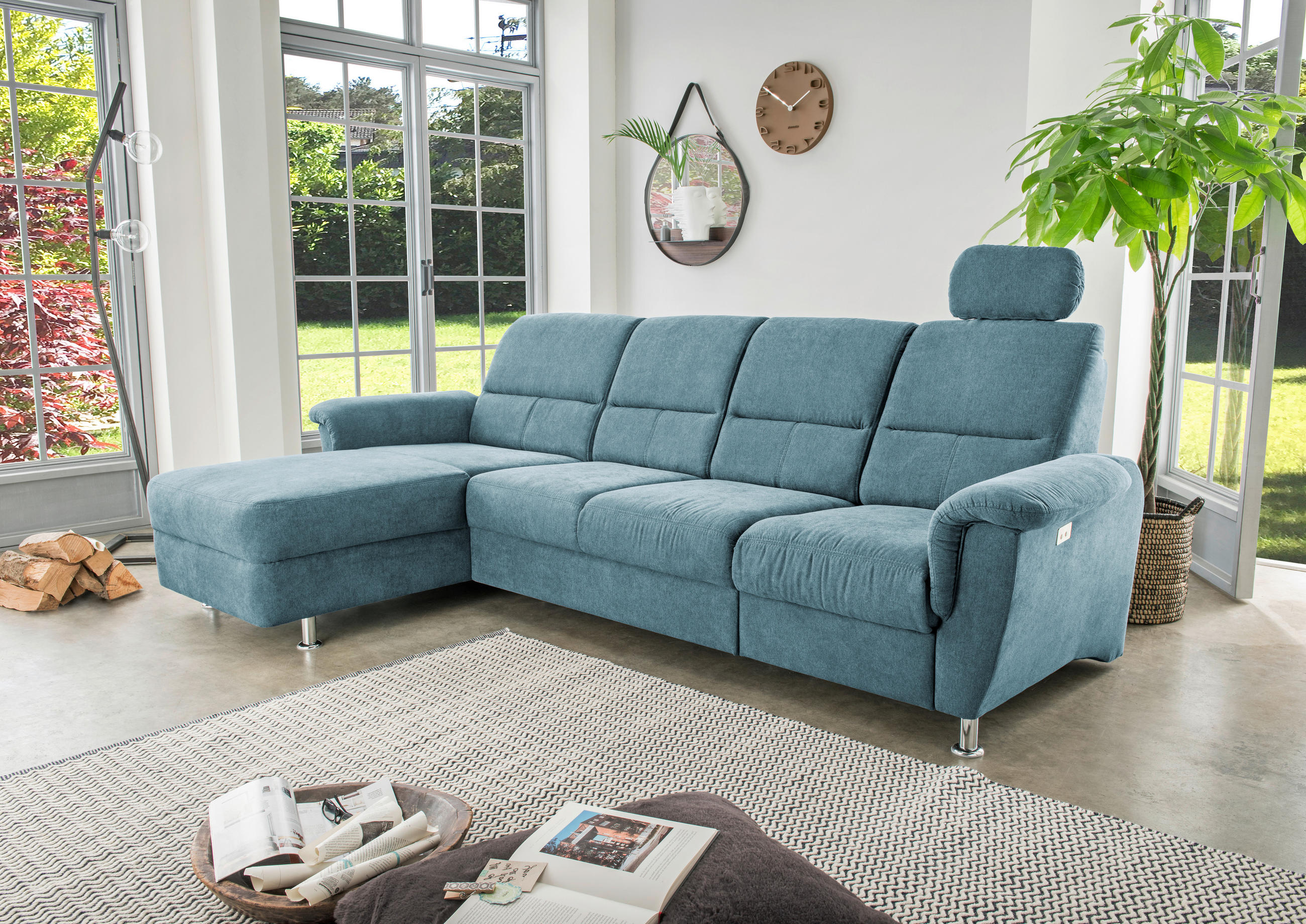 ECKSOFA in Mikrofaser Hellblau  - Chromfarben/Hellblau, Konventionell, Textil/Metall (165/292cm) - Livetastic