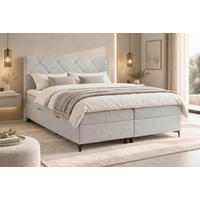 BOXBETT 160/200 cm,  in Hellgrau, Bettkasten, Topper, H3 + H3 = fest  - Hellgrau/Schwarz, MODERN, Holz/Textil (160/200cm) - MID.YOU