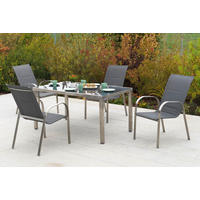 GARTENTISCHGRUPPE beschichtet Stahl  - Silberfarben/Grau, KONVENTIONELL, Glas/Textil - Gardenson
