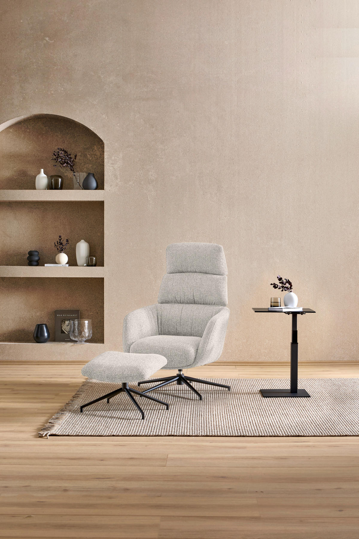 RELAXAČNÉ KRESLO, kov, textil, čierna, béžová - čierna/béžová, Design, kov/textil (73/110/87cm) - Dieter Knoll