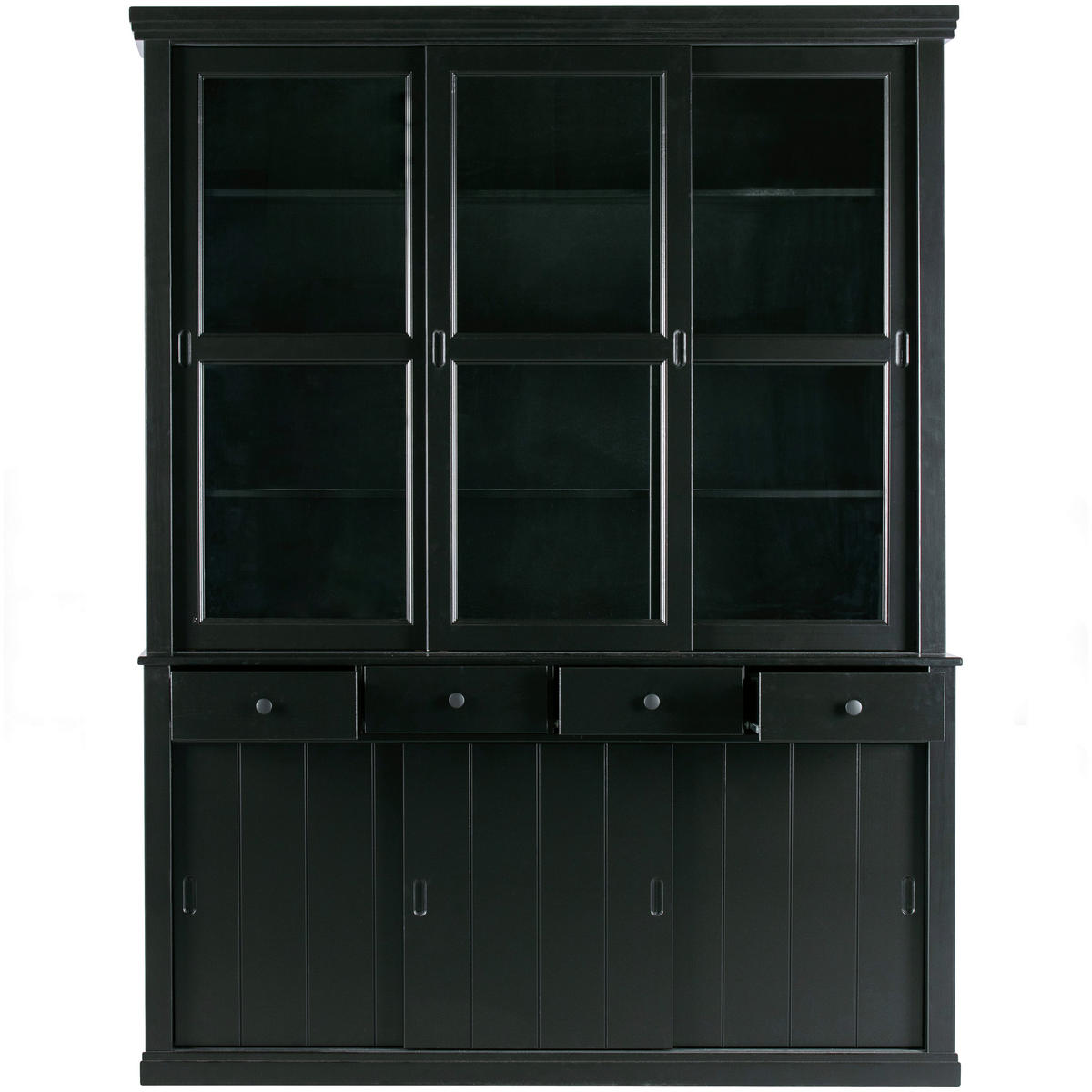 VITRINE  in vollmassiv Kiefer Schwarz  - Schwarz, Design, Glas/Holz (166/214/48cm) - Livetastic