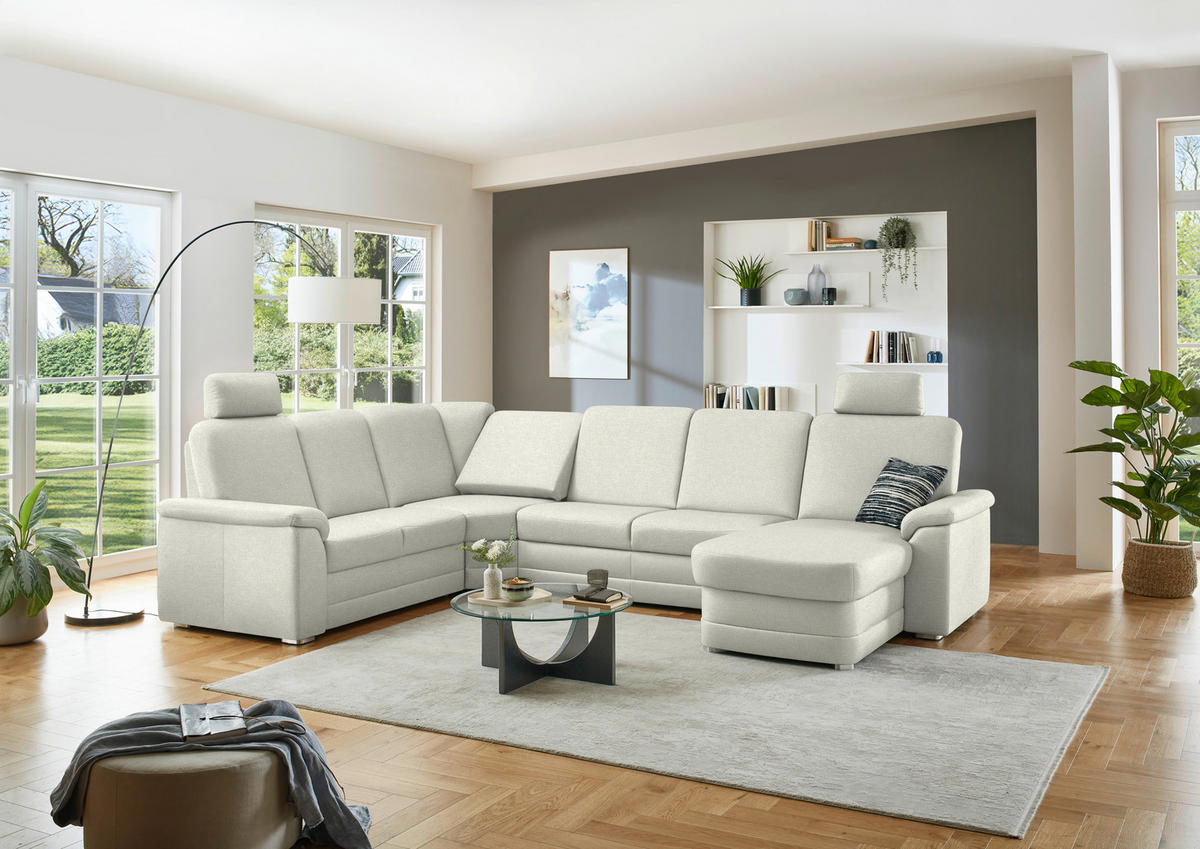 WOHNLANDSCHAFT  in Chenille Creme  - Creme/Alufarben, KONVENTIONELL, Holz/Textil (235/329/160cm) - Beldomo Comfort