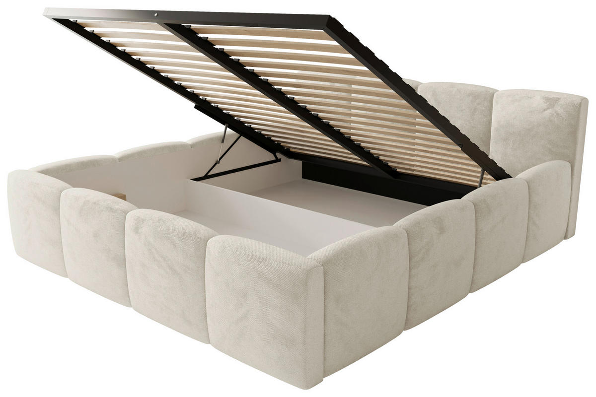 POLSTERBETT 180/200 cm,  in Beige, gepolstertes Kopfteil, Lattenrost, Bettkasten,  - Beige/Schwarz, MODERN, Holz/Textil (180/200cm) - Chameo