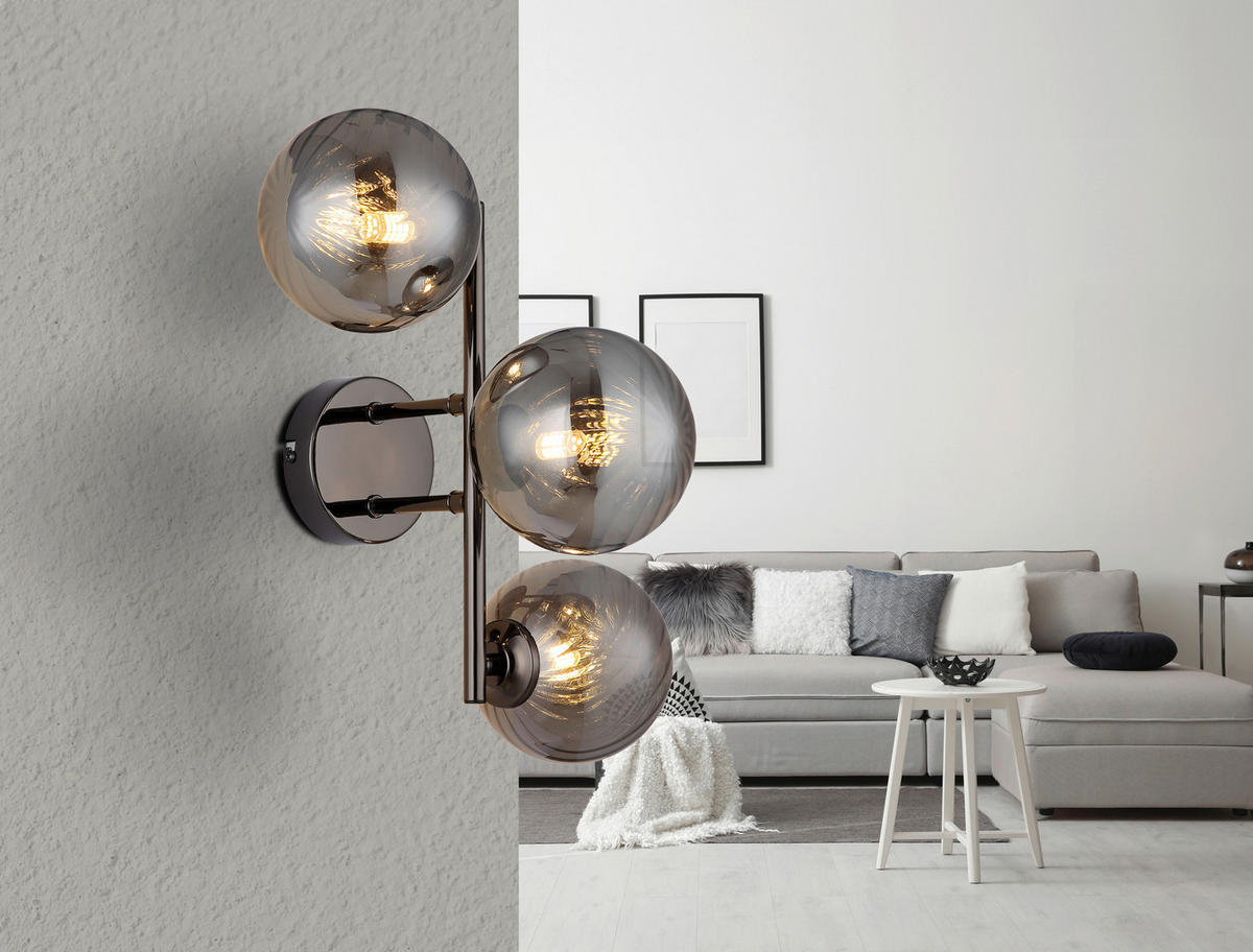 WANDLEUCHTE - Schwarzchrom/Grau, Design, Glas/Metall (36/28/25cm) - Globo
