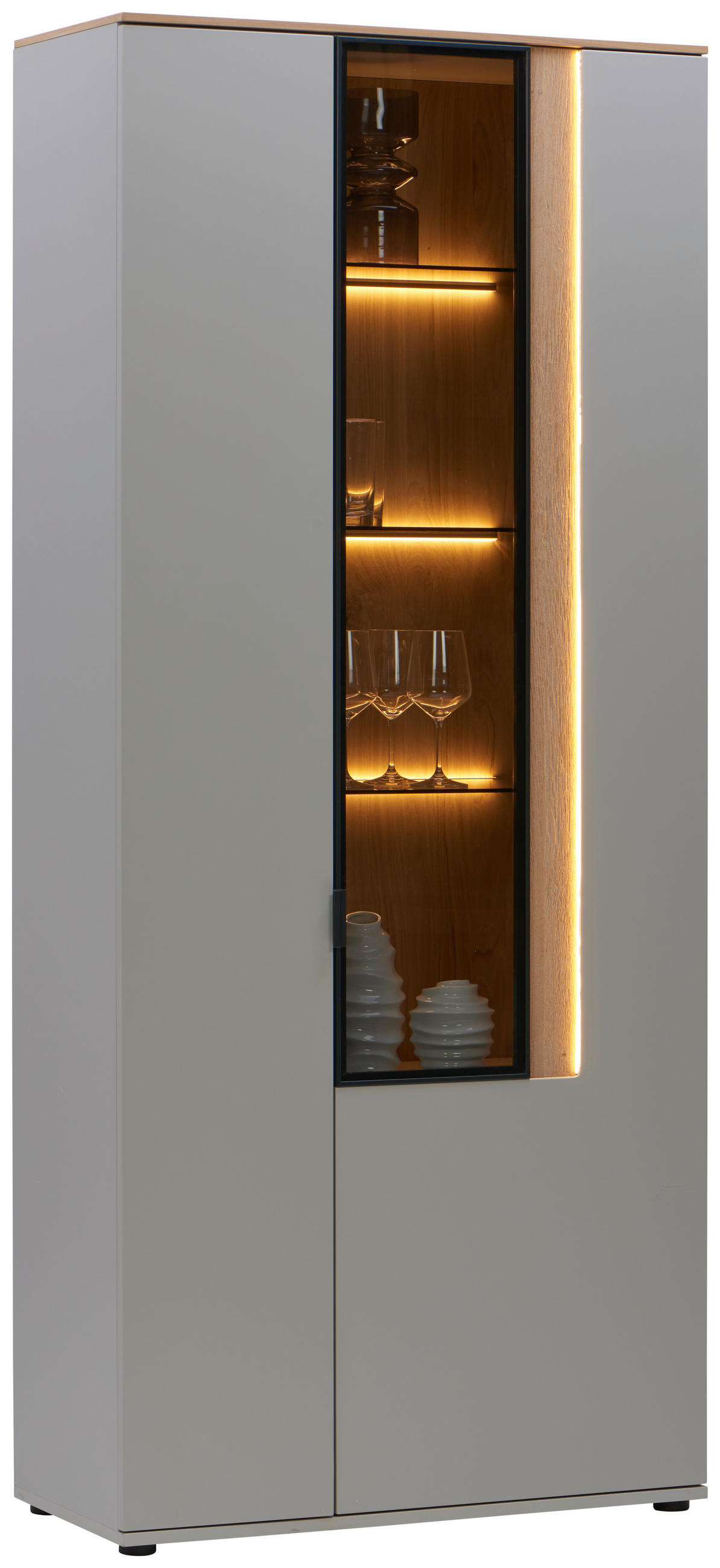 VITRÍNA, farba duba, svetlosivá, 93,2/213,1/42 cm - farba duba/svetlosivá, Design, kompozitné drevo/sklo (93,2/213,1/42cm) - Dieter Knoll