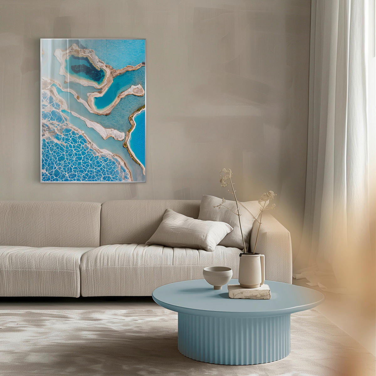 GLASBILD 80/120 cm  - Blau/Beige, Basics, Glas/Holz (80/120cm)