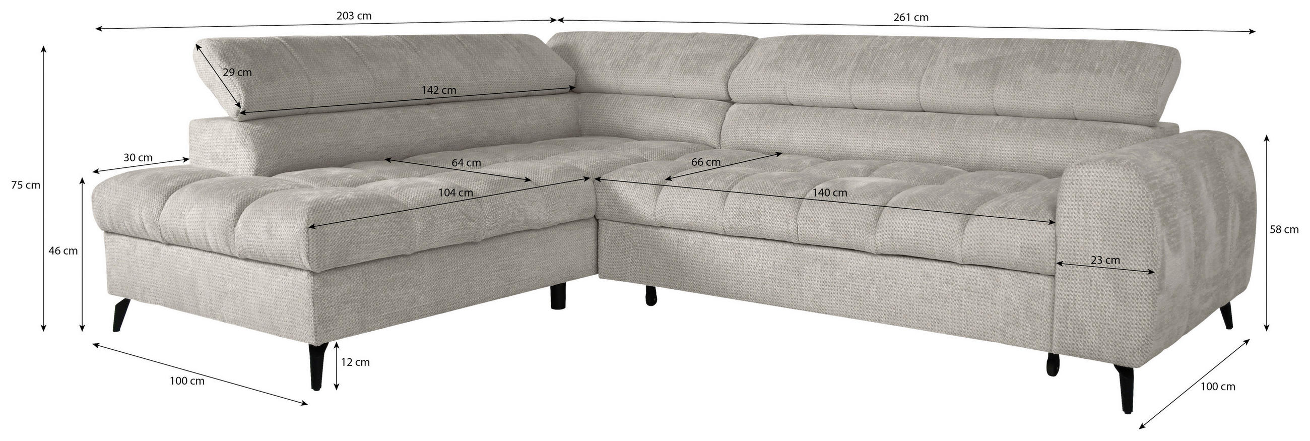 ECKSOFA in Weiss  - Weiss/Schwarz, Trend, Kunststoff/Textil (261/203cm) - Livetastic