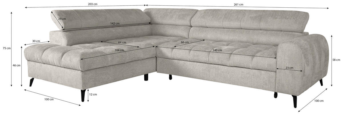 ECKSOFA in Dunkelgrau  - Dunkelgrau/Schwarz, Trend, Kunststoff/Textil (203/261cm) - Livetastic