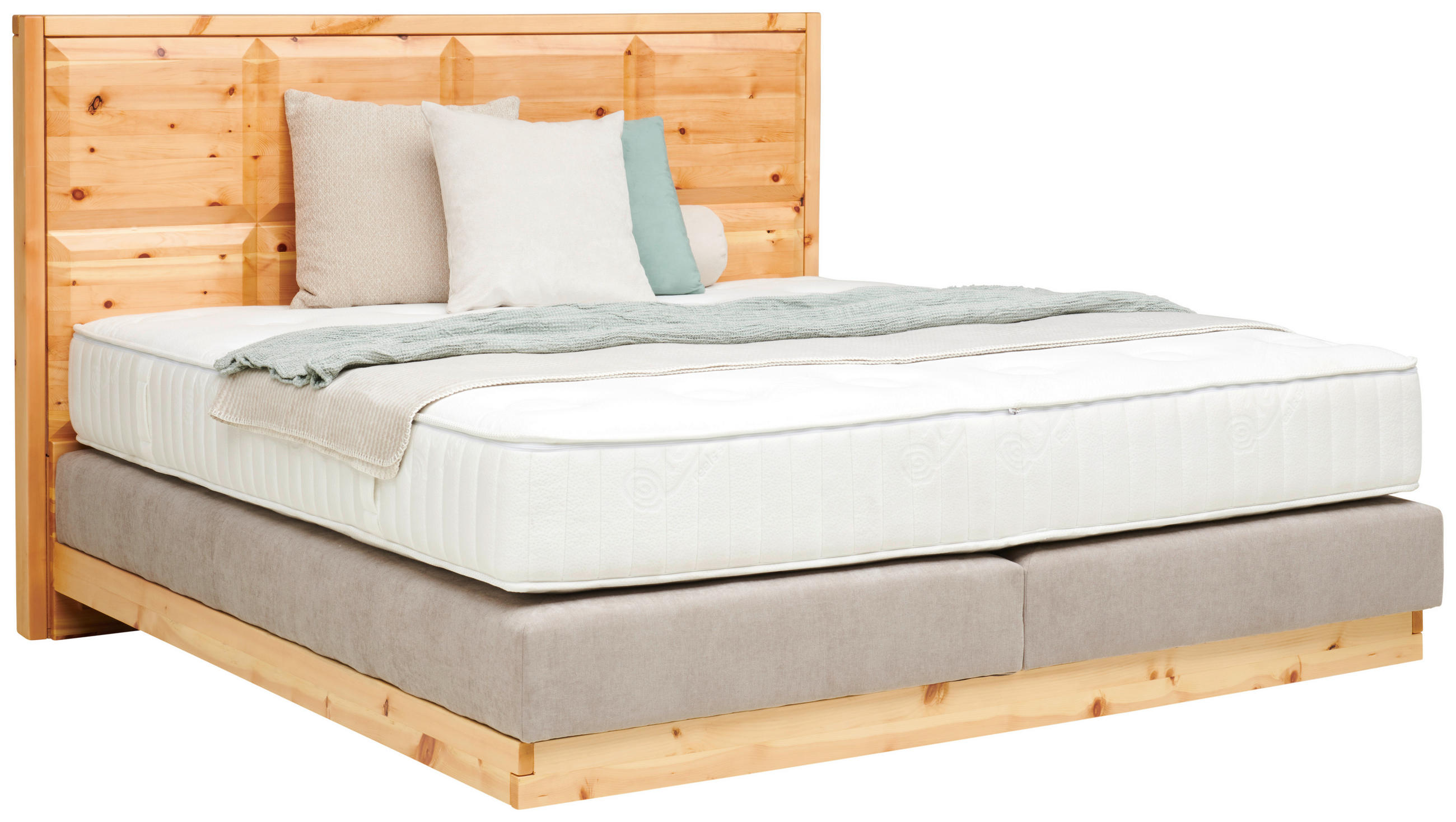 BOXSPRINGBETT 160/200 cm  in Zirbelkieferfarben, Hellgrau  - Zirbelkieferfarben/Hellgrau, Natur, Holz/Textil (160/200cm) - Valnatura