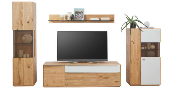 WOHNWAND in Weiß, Eichefarben 330/204/50 cm - Eichefarben/Silberfarben, Design, Glas/Holz (330/204/50cm) - Waldwelt
