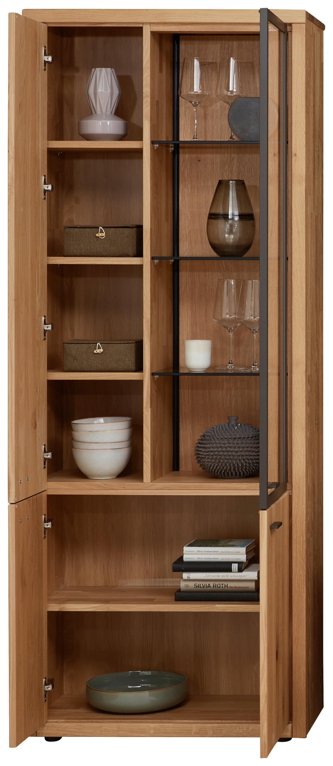 VITRINE  in massiv Wildeiche Eichefarben - Dunkelgrau/Eichefarben, Design, Glas/Holz (78/202/37cm) - Valnatura