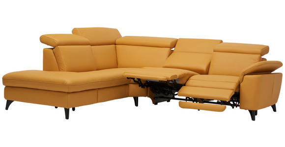 ECKSOFA in Echtleder Gelb  239/285 cm  - Gelb/Schwarz, Design, Leder/Metall (239/285cm) - Cantus