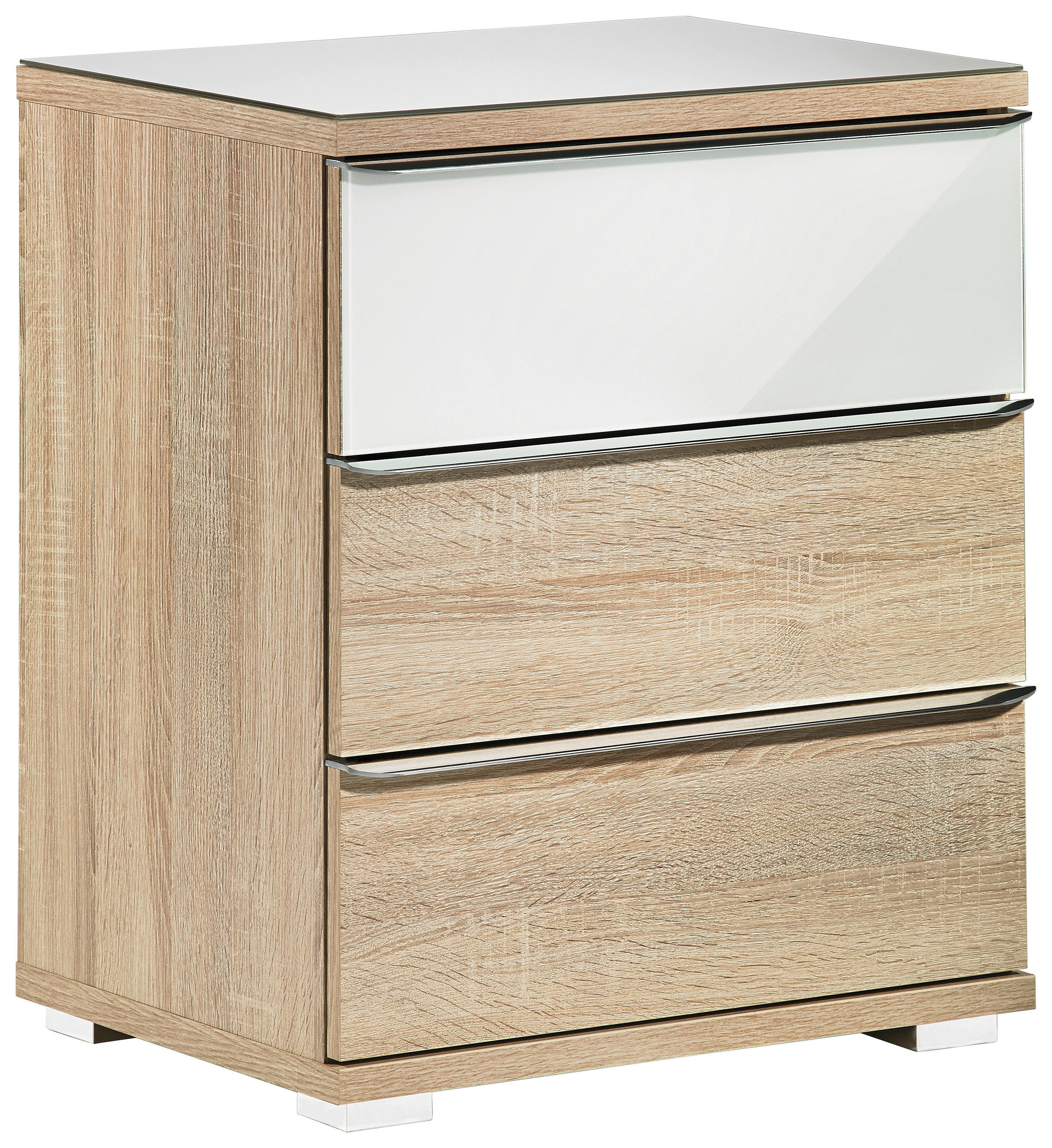 NACHTKÄSTCHEN in Weiß, Sonoma Eiche  - Chromfarben/Weiß, Design, Glas/Holzwerkstoff (51/62/40cm) - Moderano