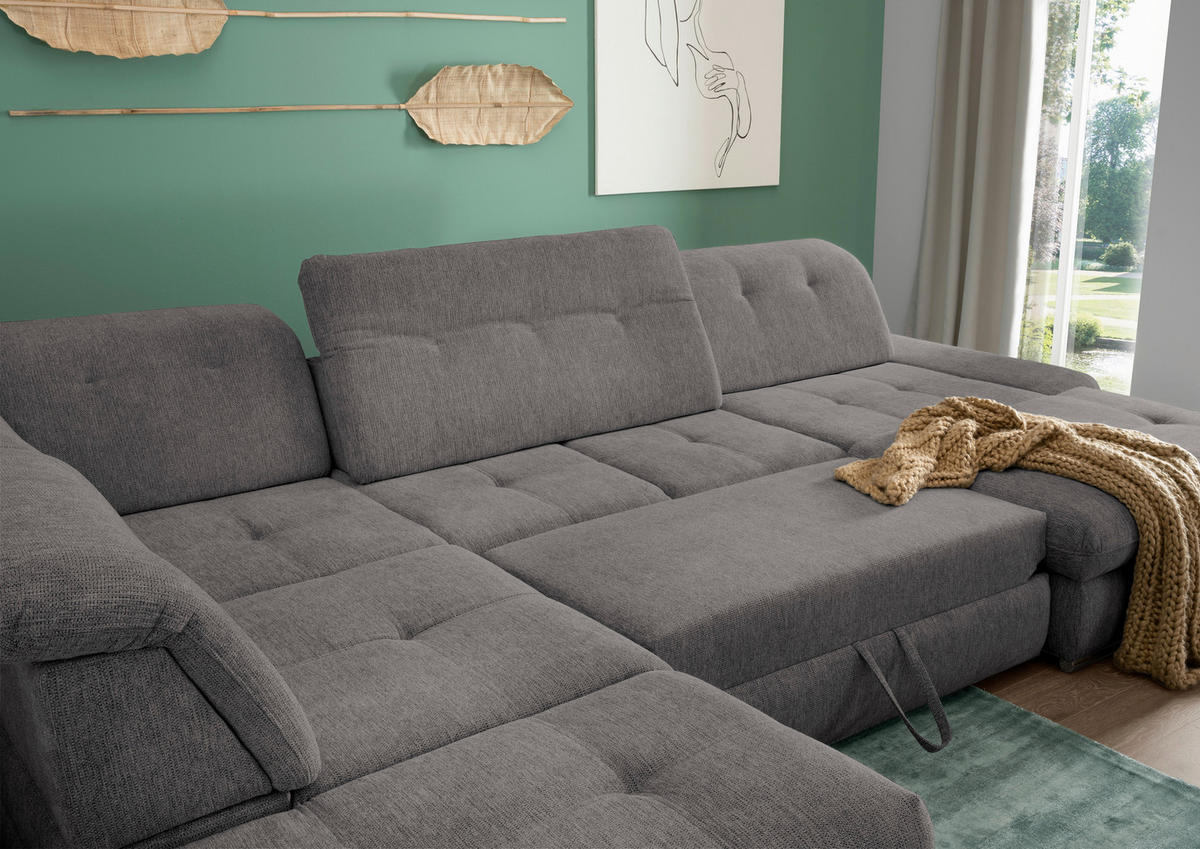 WOHNLANDSCHAFT in Chenille Braun, Grau  - Chromfarben/Braun, Design, Textil/Metall (254/376/195cm) - Livetastic