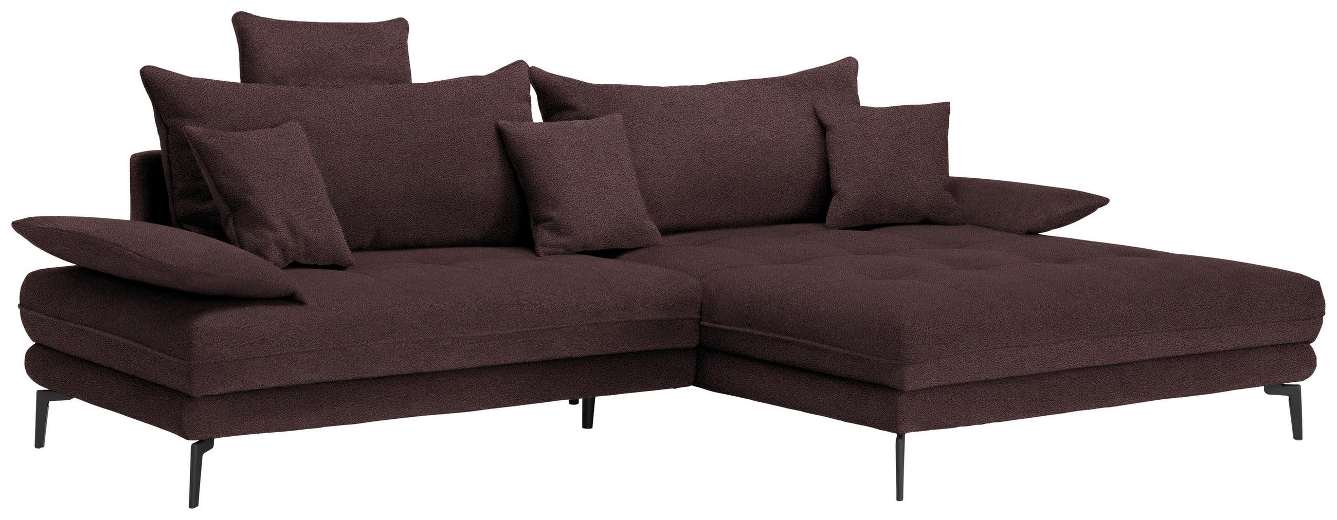 ECKSOFA PRATO Dunkelbraun Flachgewebe  - Dunkelbraun/Schwarz, MODERN, Textil/Metall (292/176cm) - MID.YOU