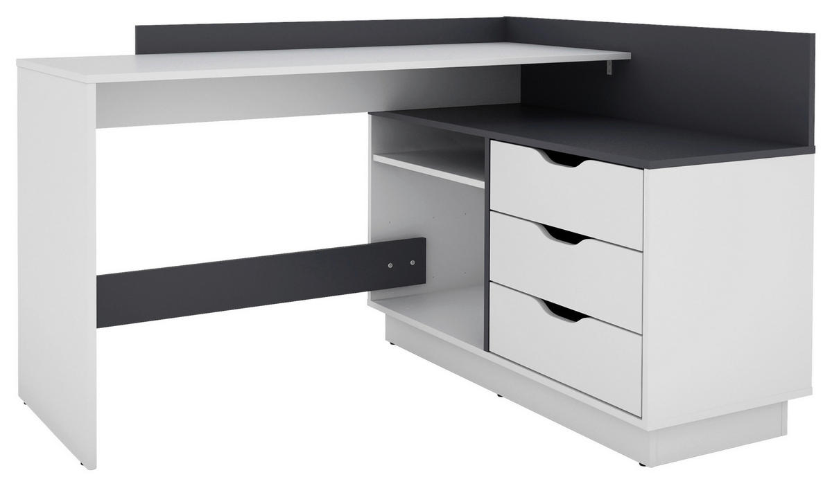 ECKSCHREIBTISCH 129/105/84 cm  in Schwarz, Weiß  - Schwarz/Weiß, LIFESTYLE, Holzwerkstoff (129/105/84cm) - MID.YOU